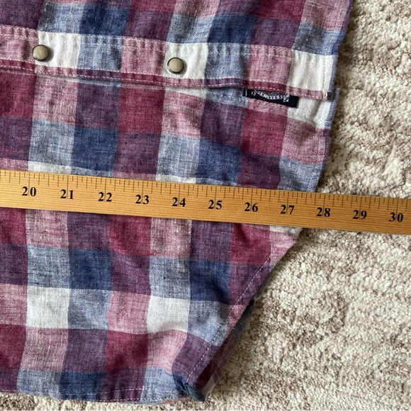 2/$30 Flag & Anthem Linen Blue and Red Casual Plaid Button Down Shirt Mens Small - Picture 12 of 14